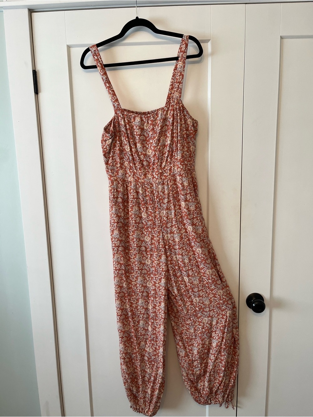 Floral Rust-Red Tie-Strap Jumpsuit